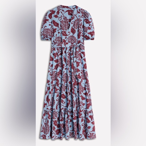 Boden Dresses & Skirts - Boden dress NWT 10 Christabel cotton Dress Light Blue and Burgundy Midi Dress